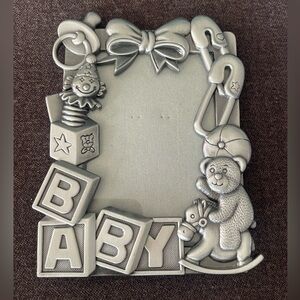 SixTrees Baby Photo Picture Frame Brushed Nickel Nursery Blocks Metal 3.5 x 5